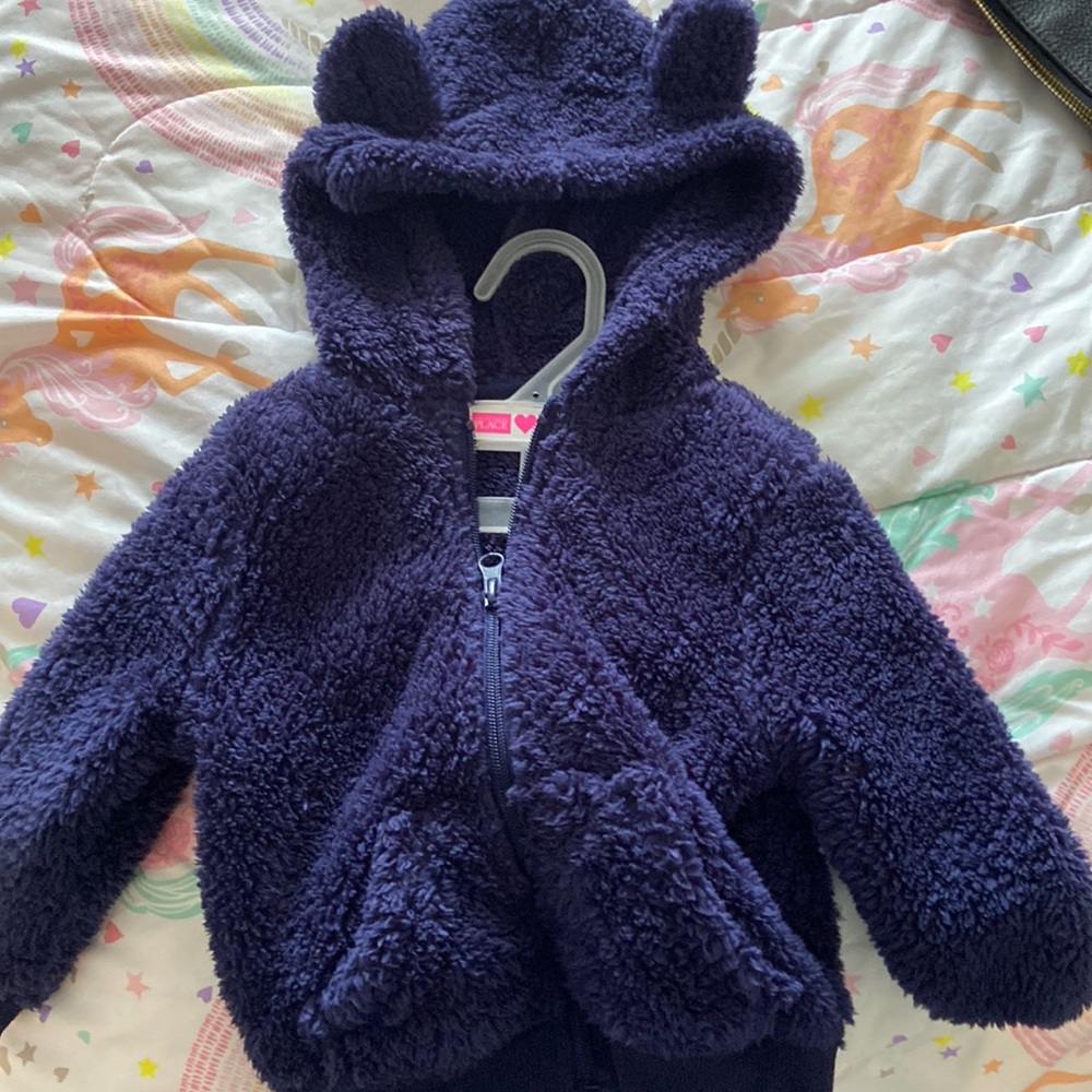 Dark blue terry cloth toddler jacket unisex